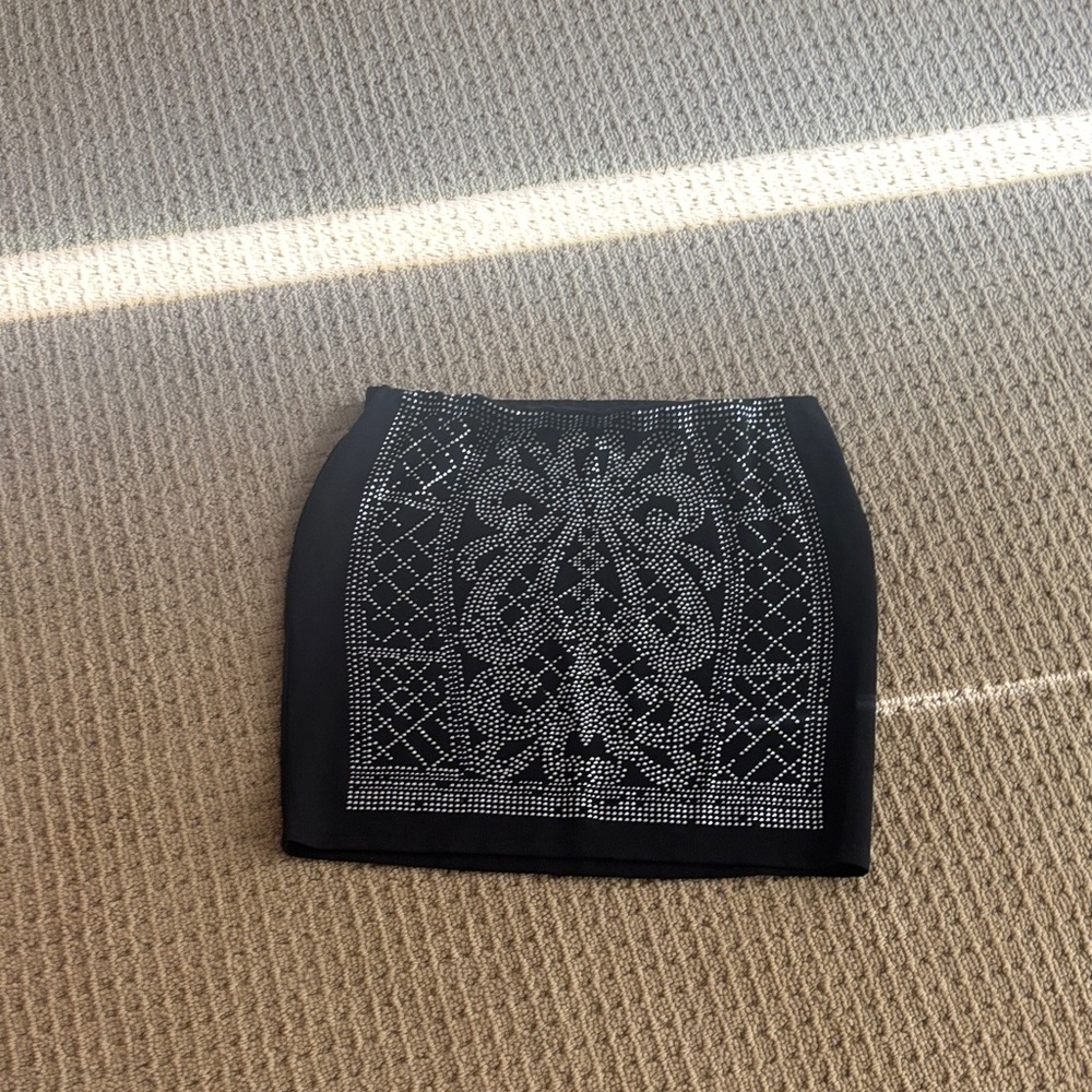 Rainbow Black and Silver Patterned Pencil Skirt